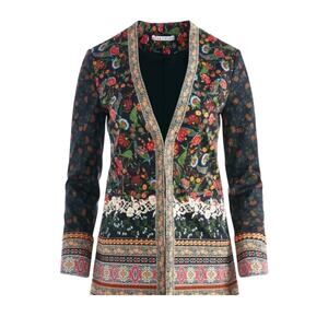 Alice + Olivia Chriselle Floral Embroidered Paradise Print Cotton Blazer Size XS